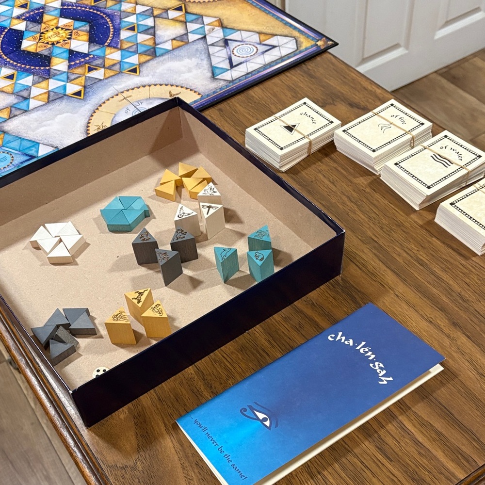 Challenging Chalenga  Board Game with Multicolor Pieces and card decks .